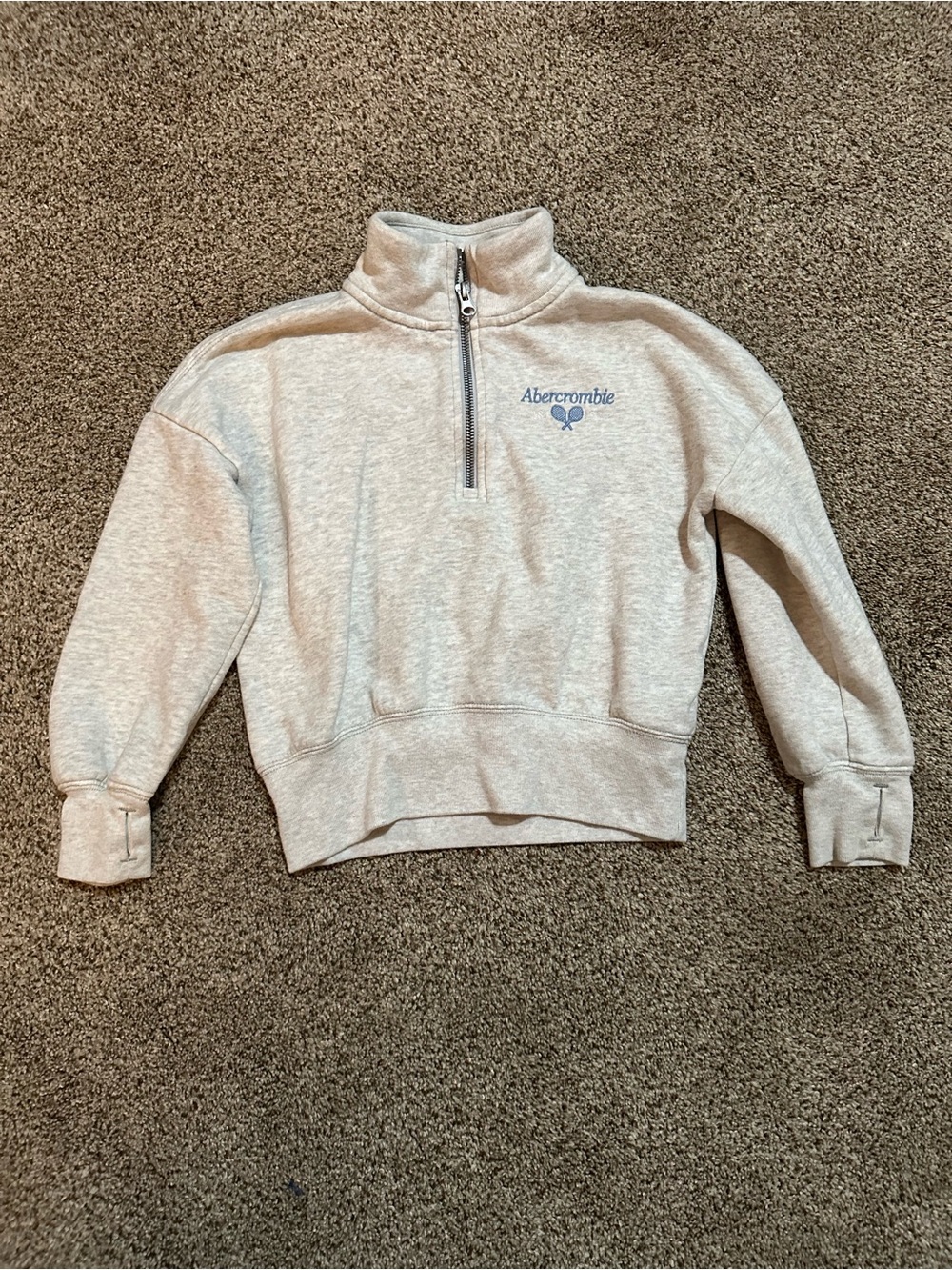 abercrombie kids light gray pullover with navy logo